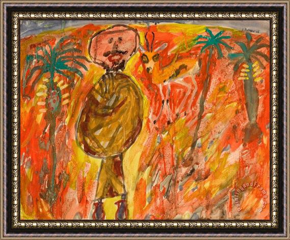 Jean Dubuffet Arabe, Gazelle Et Trois Palmier, 1948 Framed Painting