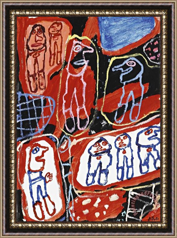 Jean Dubuffet Site Avec 8 Personnages Ii, 1981 Framed Painting