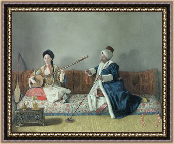 Jean-Etienne Liotard Monsieur Levett and Mademoiselle Helene Glavany in Turkish Costumes Framed Painting