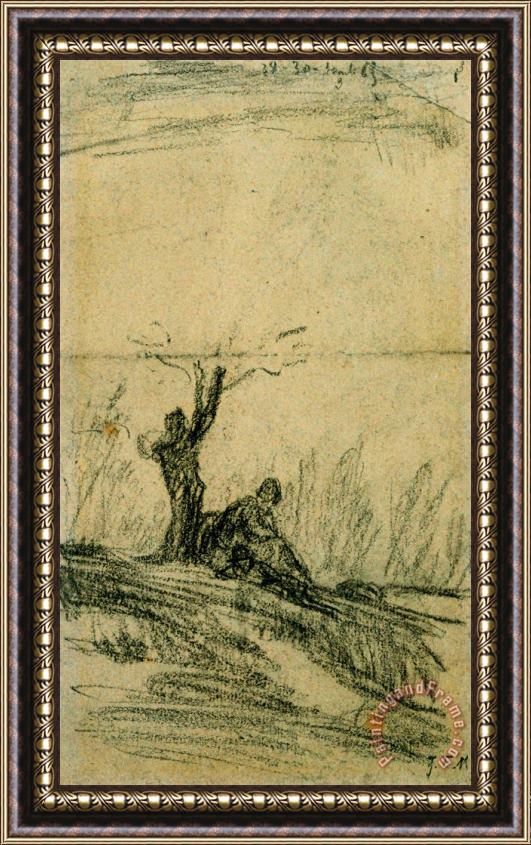 Jean-Francois Millet Figure Seated Under a Tree Framed Painting