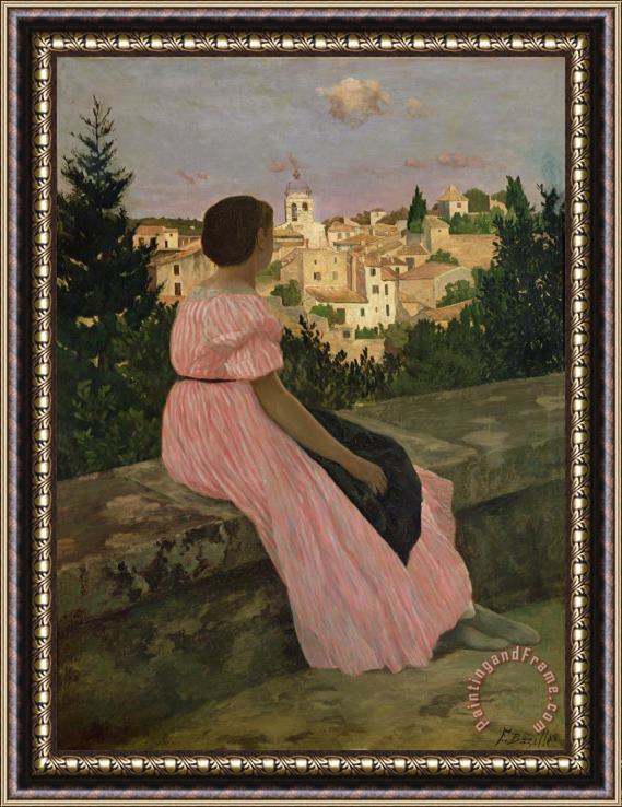 Jean Frederic Bazille The Pink Dress Framed Print