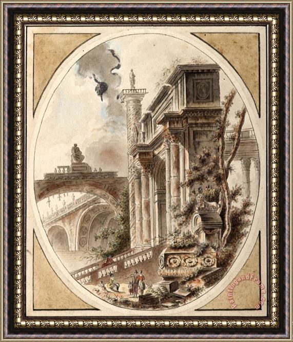 Jean-Henry-Alexandre Pernet Fantasy of an Architectural Ruin Framed Painting