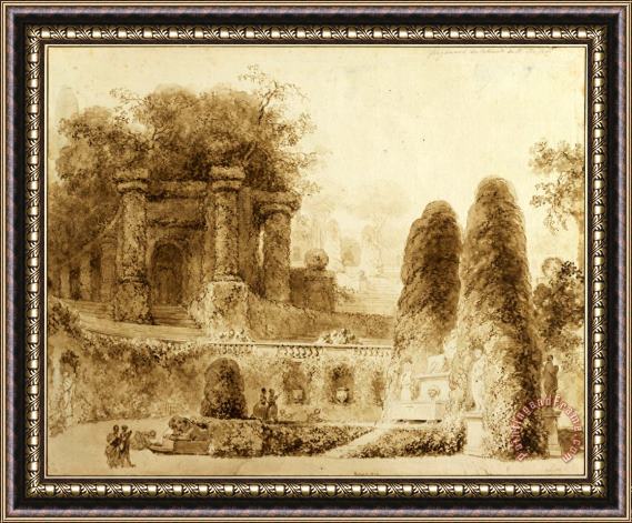 Jean Honore Fragonard Roman Park with Fountain, 1774 Framed Print