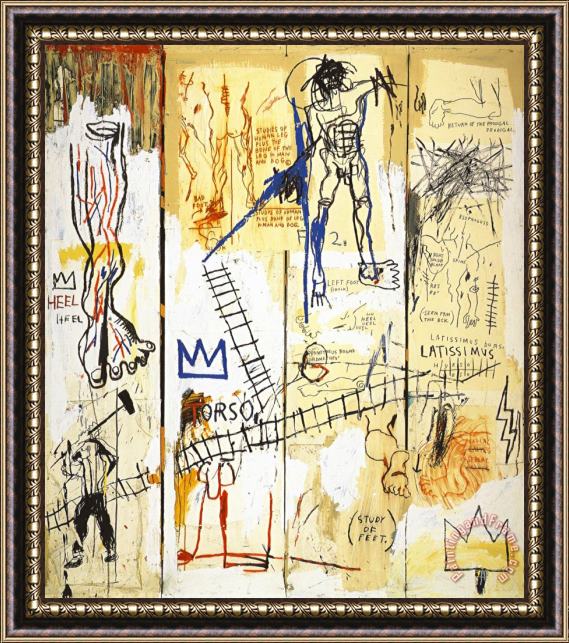 Jean-michel Basquiat Leonardo Da Vinci S Greatest Hits Framed Painting