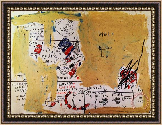 Jean-michel Basquiat Wolf Sausage Framed Painting