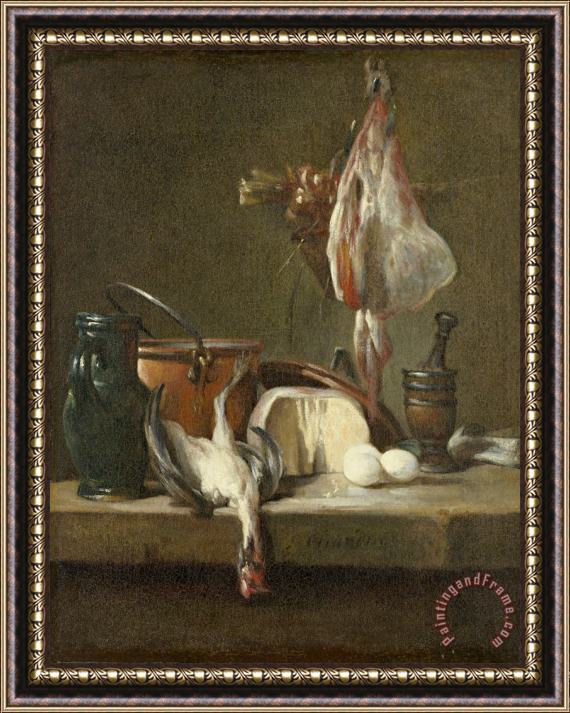 Jean-simeon Chardin Still Life with Ray, Chicken, And Basket of Onions Framed Print