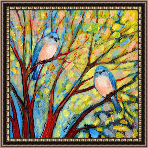 Jennifer Lommers Two Bluebirds Framed Painting