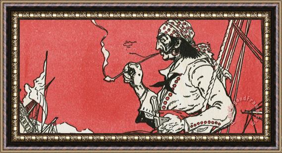 J.L. Kraemer Pirate Smoking a Pipe on a Ship Framed Painting
