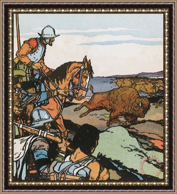 J.L. Kraemer Spanish Conquistador Francisco Vasquez De Coronado Riding a Horse in Western United States Framed Print