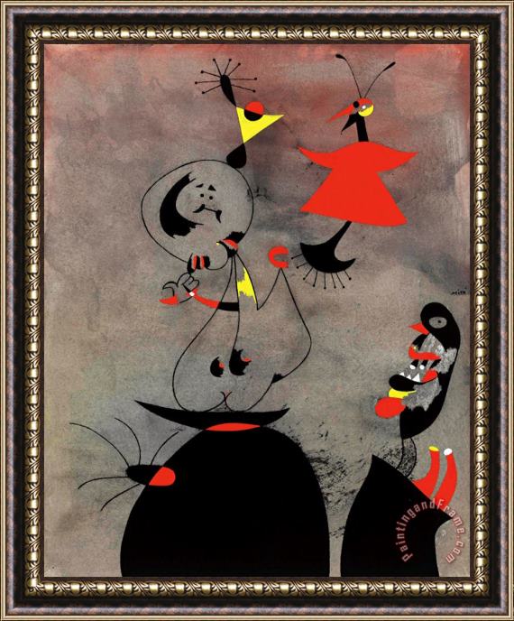 Joan Miro Dormeurs Reveilles Par Un Oiseau, 1939 Framed Painting