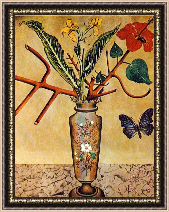 Joan Miro Flowers And Butterfly Framed Painting
