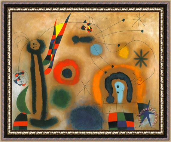 Joan Miro Libelle Mit Roten Flugeln Eine Schlange Jagend Framed Painting