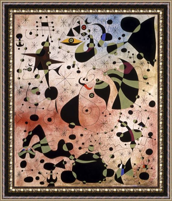 Joan Miro Woman Haunted by The Passage of The Bird Dragonfly Omen of Bad News Framed Painting