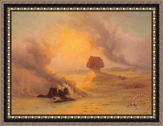 Johann Jakob Frey Caravan Caught In The Sinum Wind Near Gizah Framed Painting