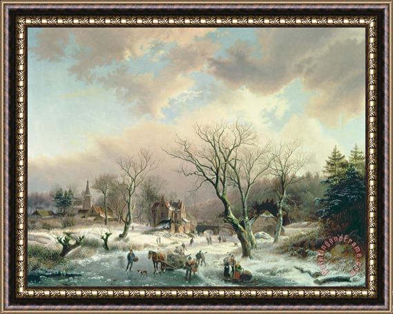 Johannes Petrus van Velzen Winter Scene Framed Painting