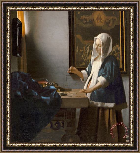 Johannes Vermeer Woman Holding a Balance Framed Print