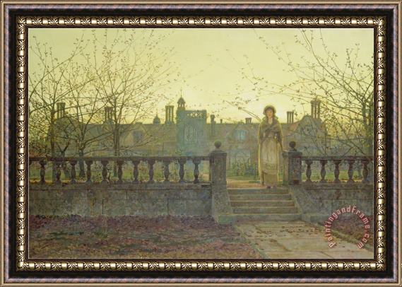 John Atkinson Grimshaw Lady Bountifulle Leaving a Retirement Home in The Evening Autumn Sun 1884 Framed Print