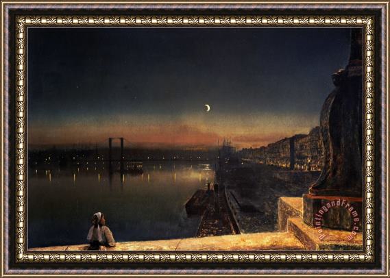 John Atkinson Grimshaw Rouen at Night From The Pont De Pierre 1878 Framed Print