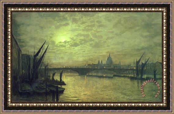 John Atkinson Grimshaw The Thames by Moonlight with Southwark Bridge Framed Painting