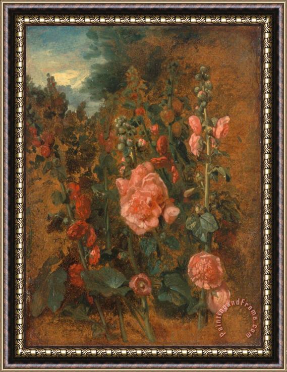 John Constable Study of Hollyhocks Framed Painting