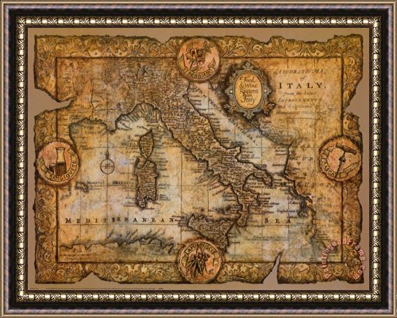 John Douglas Map of Italy Framed Painting