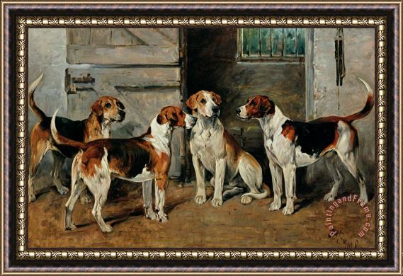 John Emms Study of Hounds Framed Painting