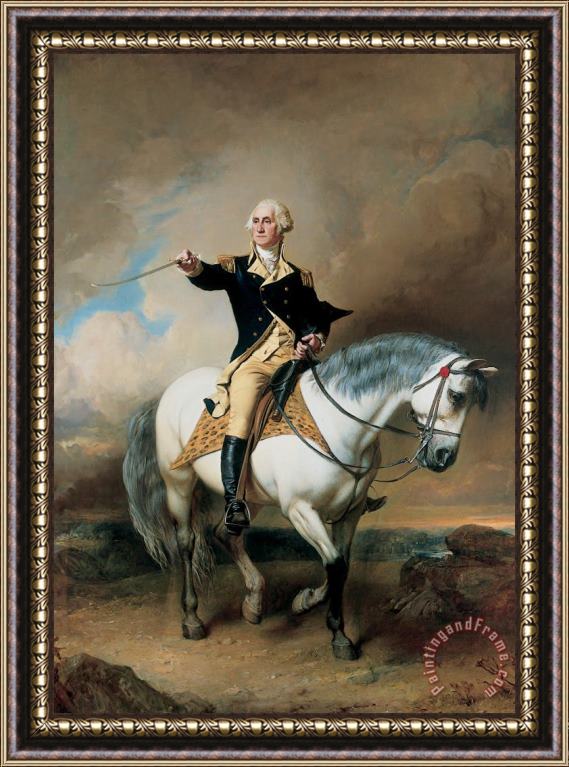 John Faed Portrait Of George Washington Taking The Salute At Trenton Framed Print