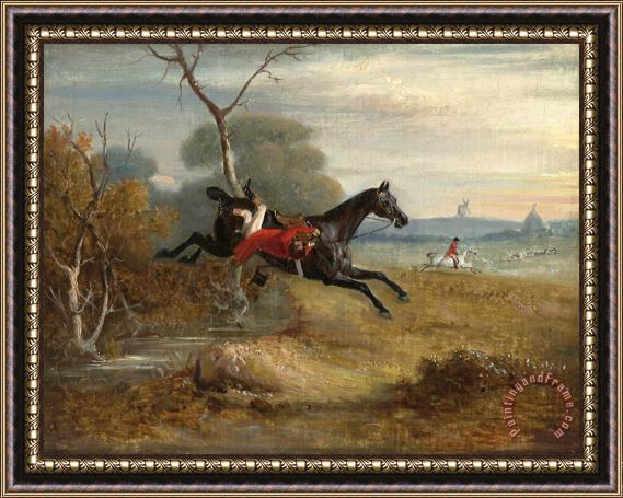 John Ferneley Count Sandor's Hunting Exploits in Leicestershire: No. 5: The Count on Brigliadora Is Displaced From His Saddle, But; Is Carried Hanging at His Bridle Framed Painting