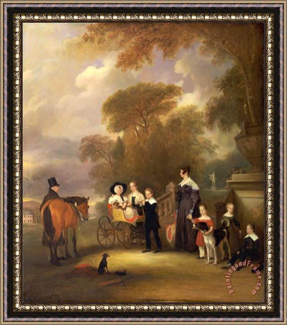 John Ferneley The Rev. And Mrs. Henry Palmer with Their Six Younger Children at Withcote Hall, Near Oakham, Leices Framed Painting