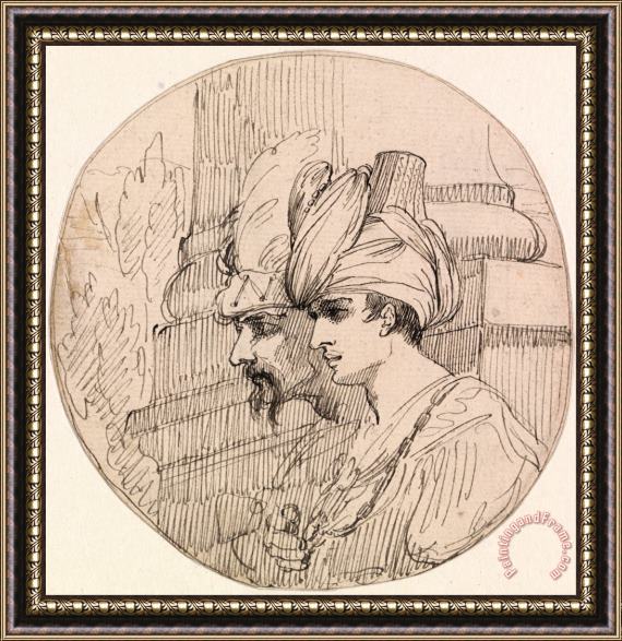John Hamilton Mortimer Two Heads in a Roundel Framed Painting