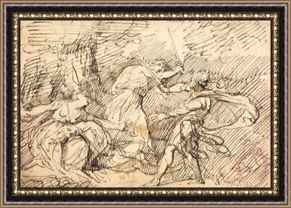 John Hamilton Mortimer Two Men Fighting Before a Woman Framed Painting