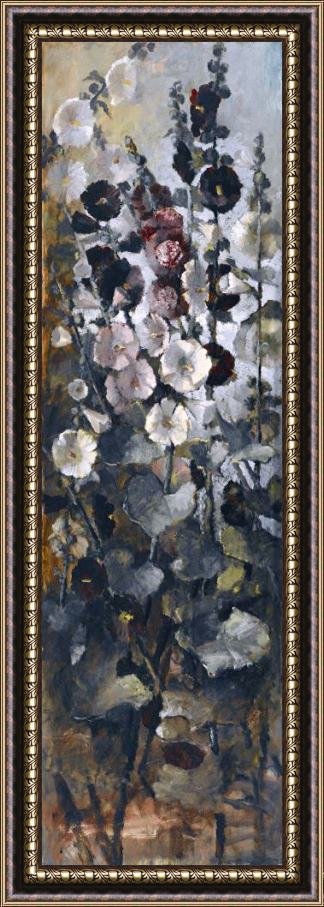 John LaFarge Hollyhocks Framed Painting