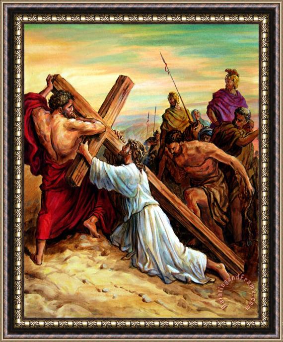 John Lautermilch Simon Helping Jesus Framed Painting