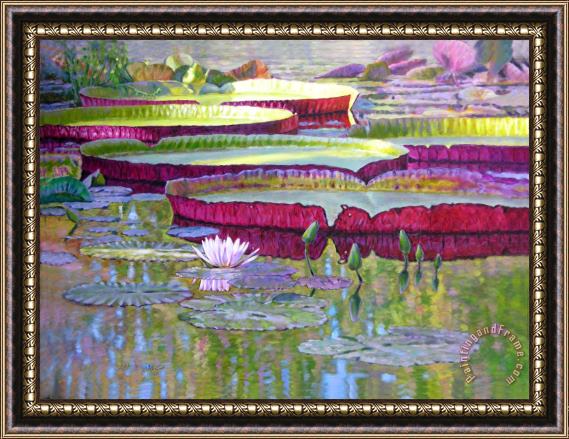 John Lautermilch Sunlight on Lily Pads Framed Painting