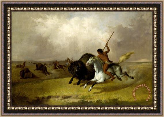 John Mix Stanley Buffalo Hunt on The Southwestern Prairies Framed Painting