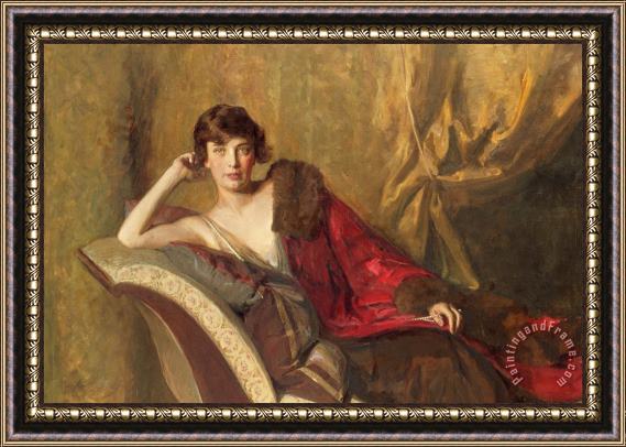 John Quincy Adams Countess Michael Karolyi reclining on a divan Framed Painting