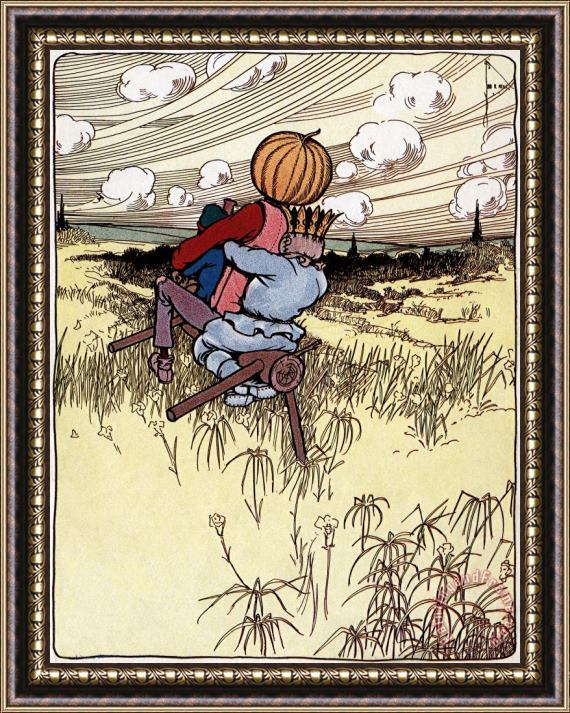 John R. Neill Land of Oz: The Scarecrow And Jack Pumpkinhead Riding The Saw Horse Framed Painting