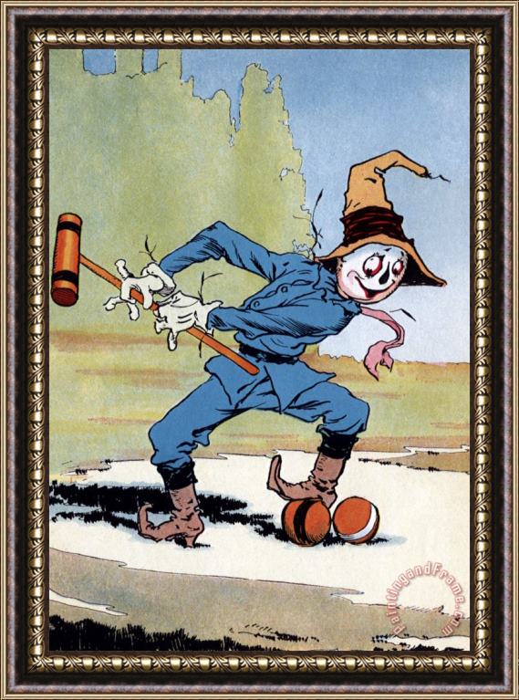 John R. Neill Land of Oz: The Scarecrow Swinging a Croquet Mallet Framed Painting