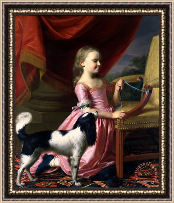 John Singleton Copley Young Lady with a Bird And a Dog Framed Painting