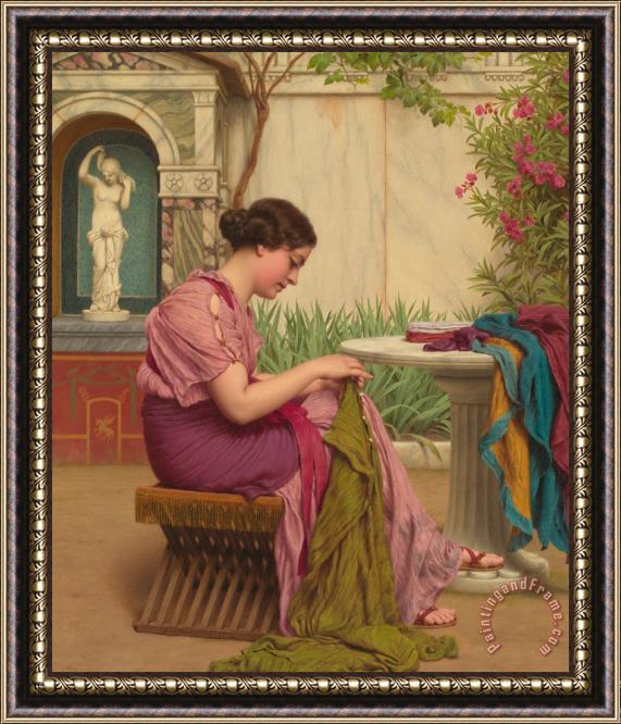 John William Godward A Stitch Is Free Or A Stitch In Time 1917 Framed Print