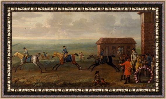 John Wootton Lord Portmore Watching Racehorses at Exercise on Newmarket Heath Framed Painting