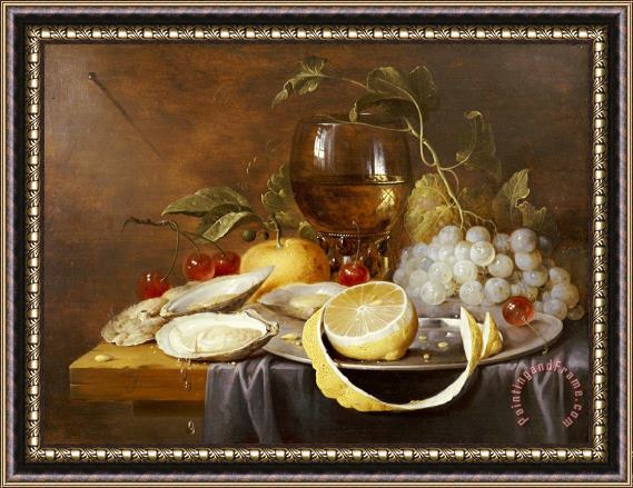 Joris Van Son A Roemer, a Peeled Half Lemon on a Pewter Plate Framed Painting