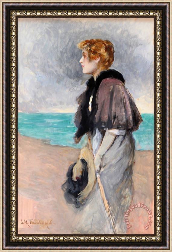 Josep Maria Tamburini Dalmau Young Girl with a Hat Framed Painting