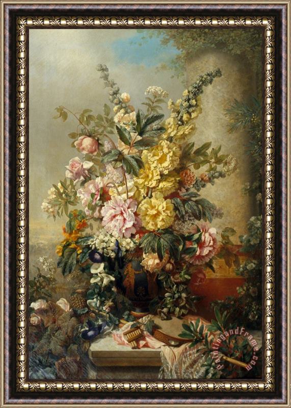 Josep Mirabent Large Vase with Flowers Framed Painting