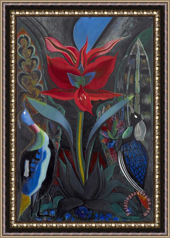 Joseph Stella Red Flower Framed Painting