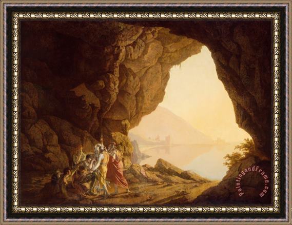 Joseph Wright  Grotto by The Seaside in The Kingdom of Naples with Banditti, Sunset Framed Painting