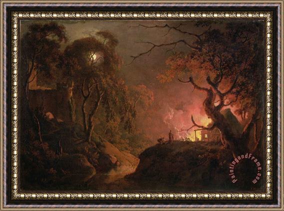 Joseph Wright of Derby A Cottage on Fire at Night Framed Print