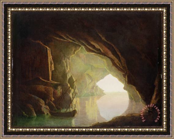 Joseph Wright of Derby  A Grotto in the Gulf of Salerno - Sunset Framed Print