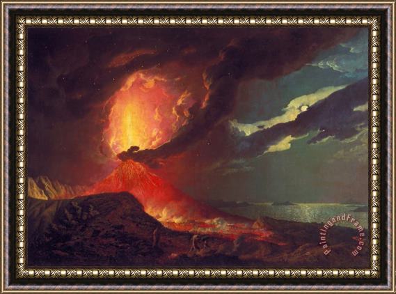 Joseph Wright  Vesuvius in Eruption, with a View Over The Islands in The Bay of Naples Framed Print