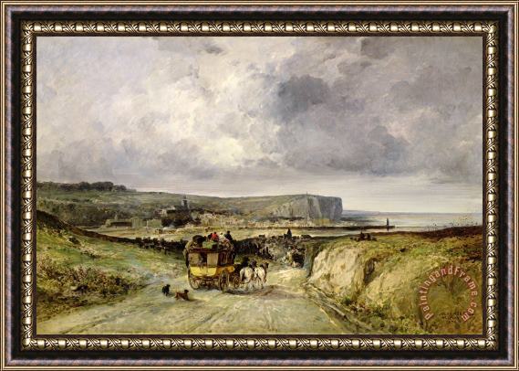 Jules Achille Noel Arrival of a Stagecoach at Treport Framed Painting